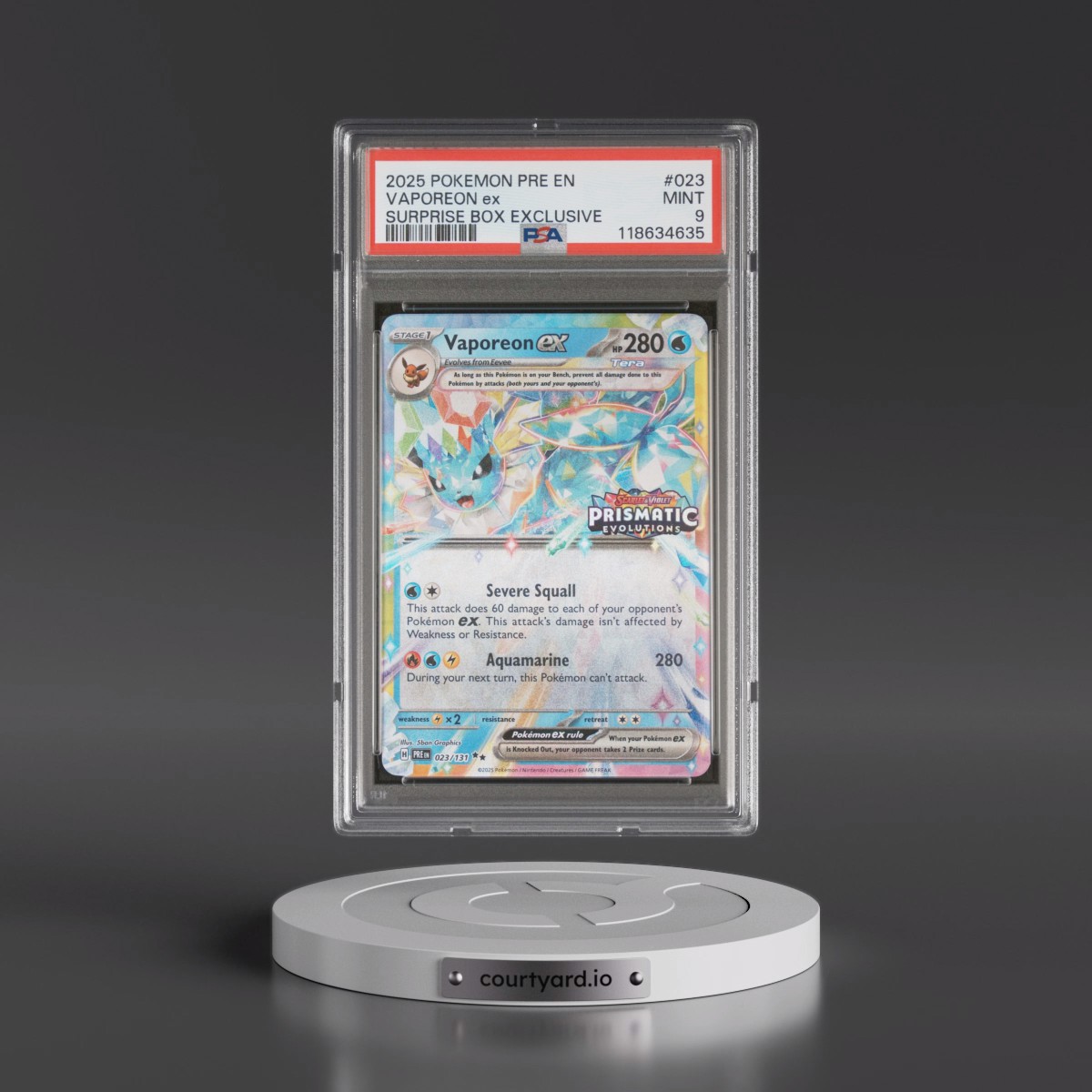 2025 Pokémon Pre EN-Prismatic Evolutions #023 Vaporeon EX - Holo Surprise Box Exclusive (PSA 9 MINT)