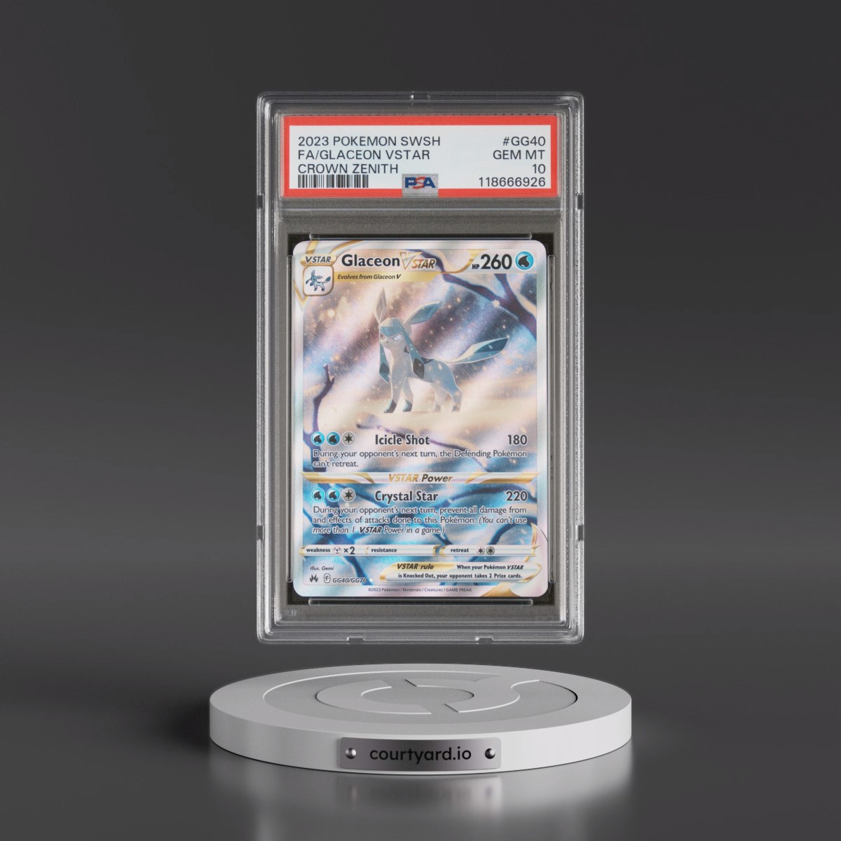 2023 Pokémon Sword and Shield Crown Zenith #GG40 Glaceon Vstar - Full Art (PSA 10 GEM MINT)