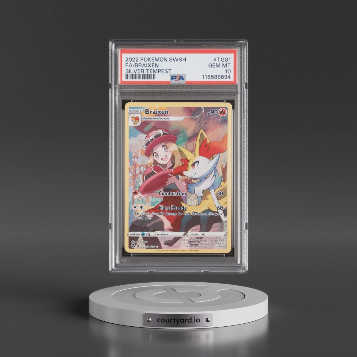 2022 Pokémon Sword & Shield Silver Tempest #TG01 Braixen - Full Art (PSA 10 GEM MINT)