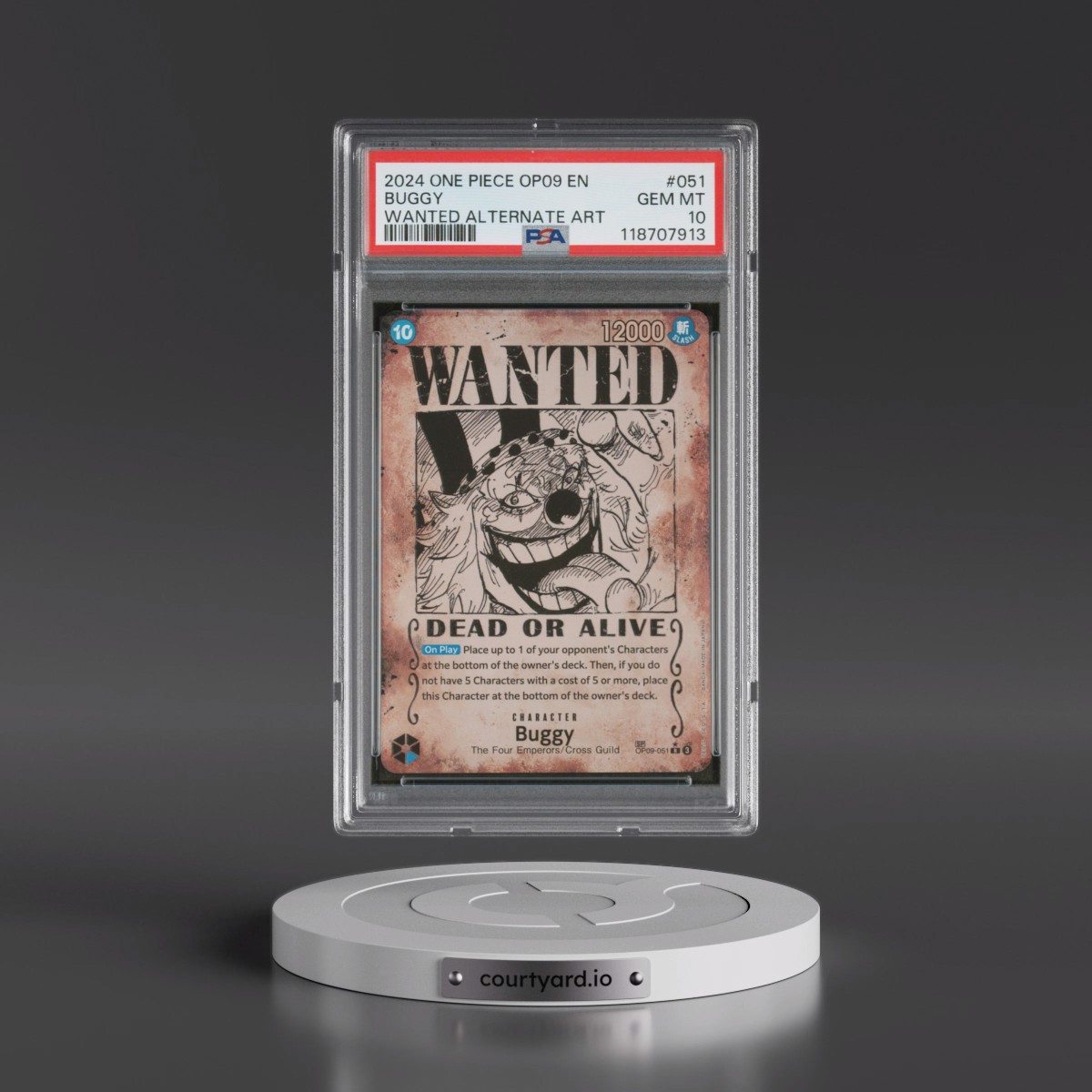 2024 One Piece OP09-Emperors in the New World #051 Buggy - Wanted Alternate Art (PSA 10 GEM MINT)