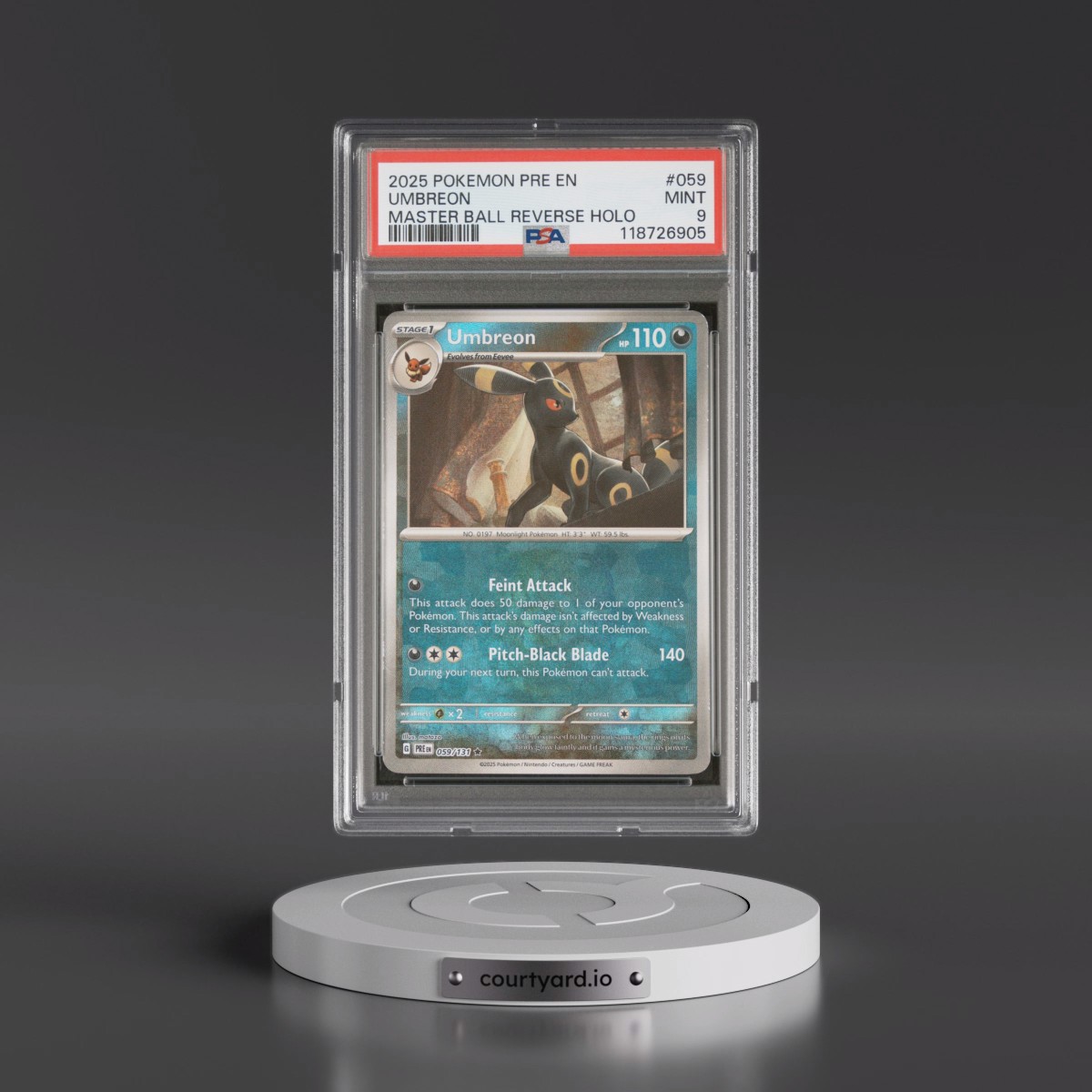 2025 Pokémon Pre EN-Prismatic Evolutions #059 Umbreon - Reverse Holo Master Ball (PSA 9 MINT)
