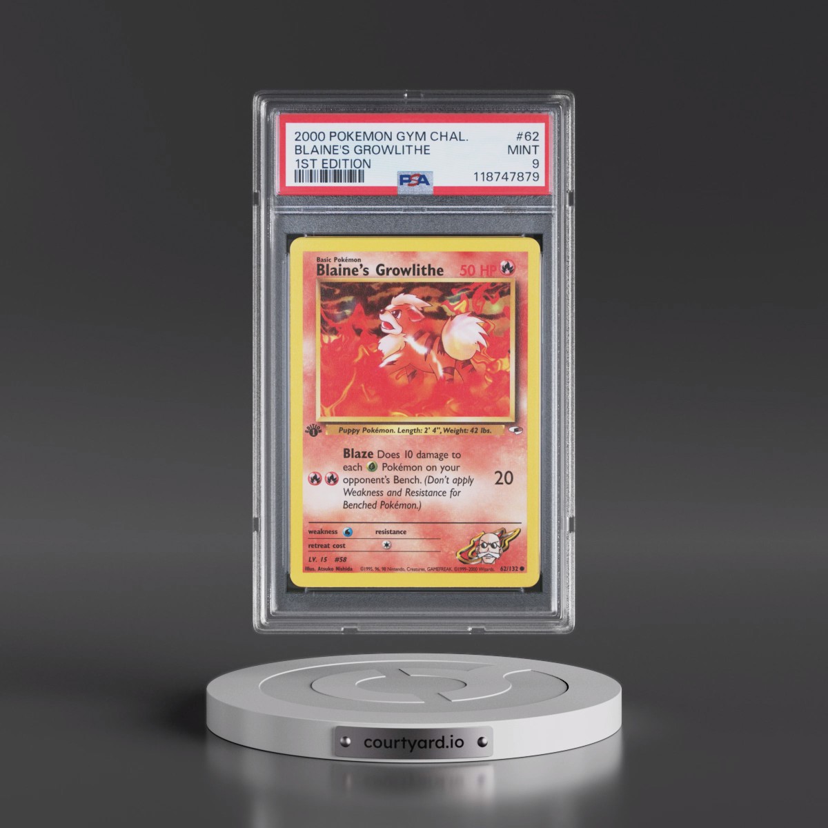 2000 Pokémon Gym Challenge #62 Blaine's Growlithe - 1st Edition (PSA 9 MINT)