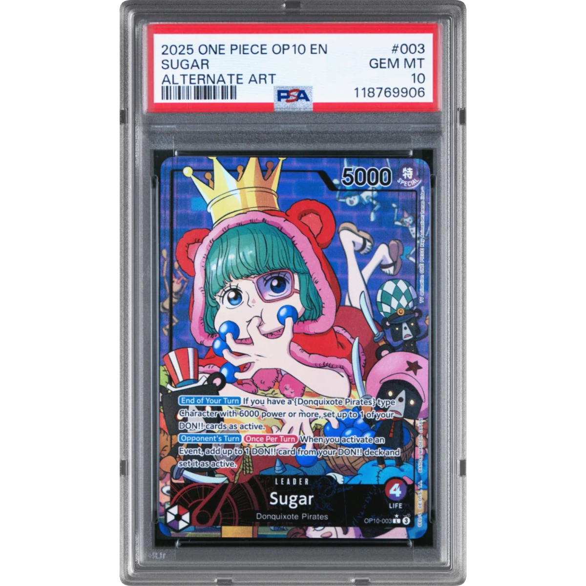 2025 One Piece OP10-Royal Blood #003 Sugar - Alternate Art (PSA 10 GEM MINT)