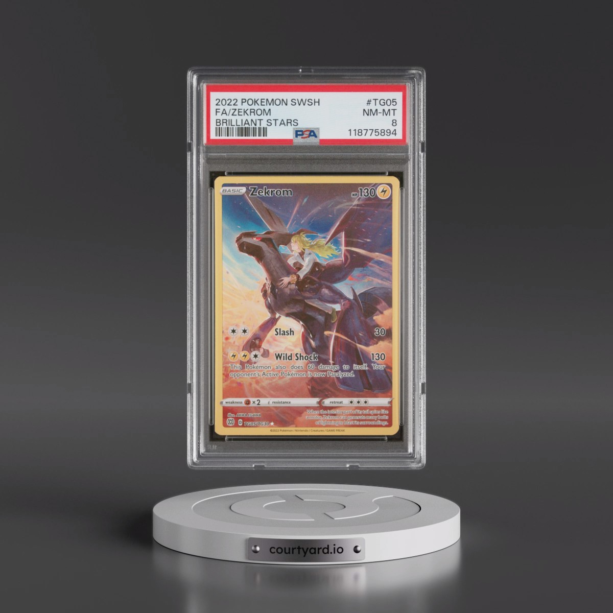 2022 Pokémon Sword & Shield Brilliant Stars #TG05 Zekrom - Full Art (PSA 8 NM-MT)