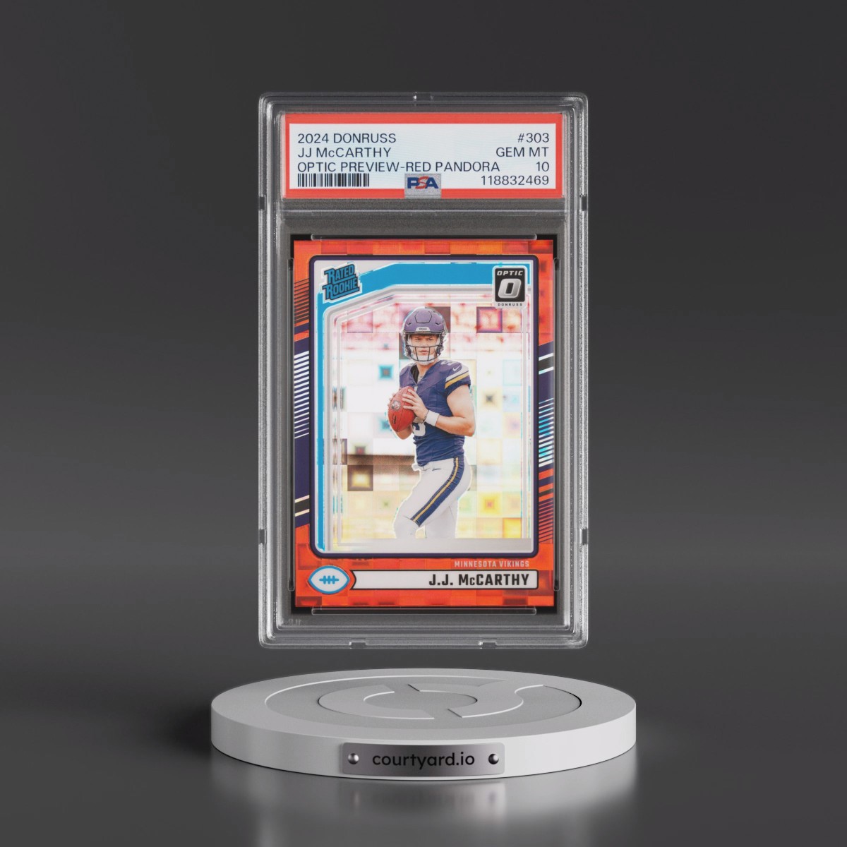 2024 Panini Donruss #303 JJ McCarthy - Optic Preview-Red Pandora (PSA 10 GEM MINT)