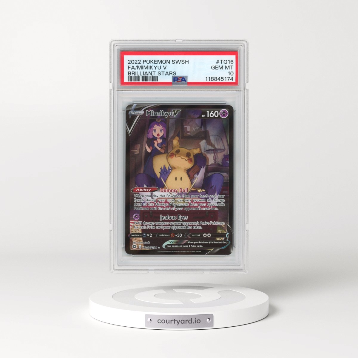 2022 Pokémon Sword & Shield Brilliant Stars #TG16 Mimikyu V - Holo Full Art (PSA 10 GEM MINT)