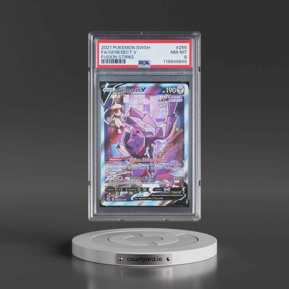 2021 Pokémon Sword & Shield Fusion Strike #255 Genesect V - Holo Full Art (PSA 8 NM-MT)