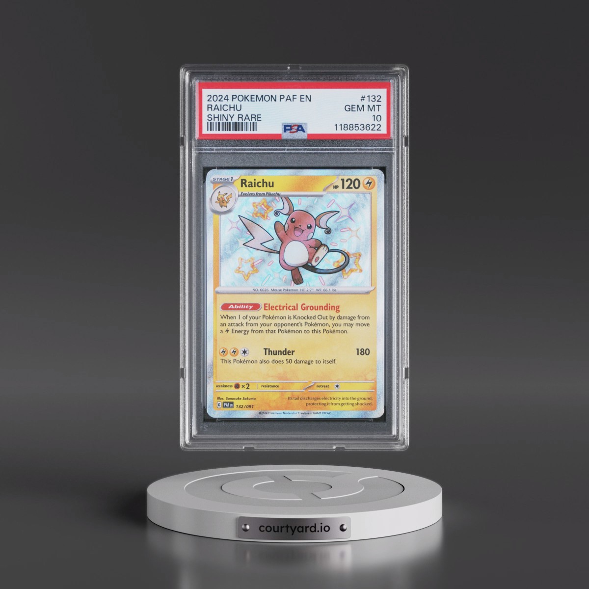 2024 Pokémon Paf EN-Paldean Fates #132 Raichu - Shiny Rare (PSA 10 GEM MINT)