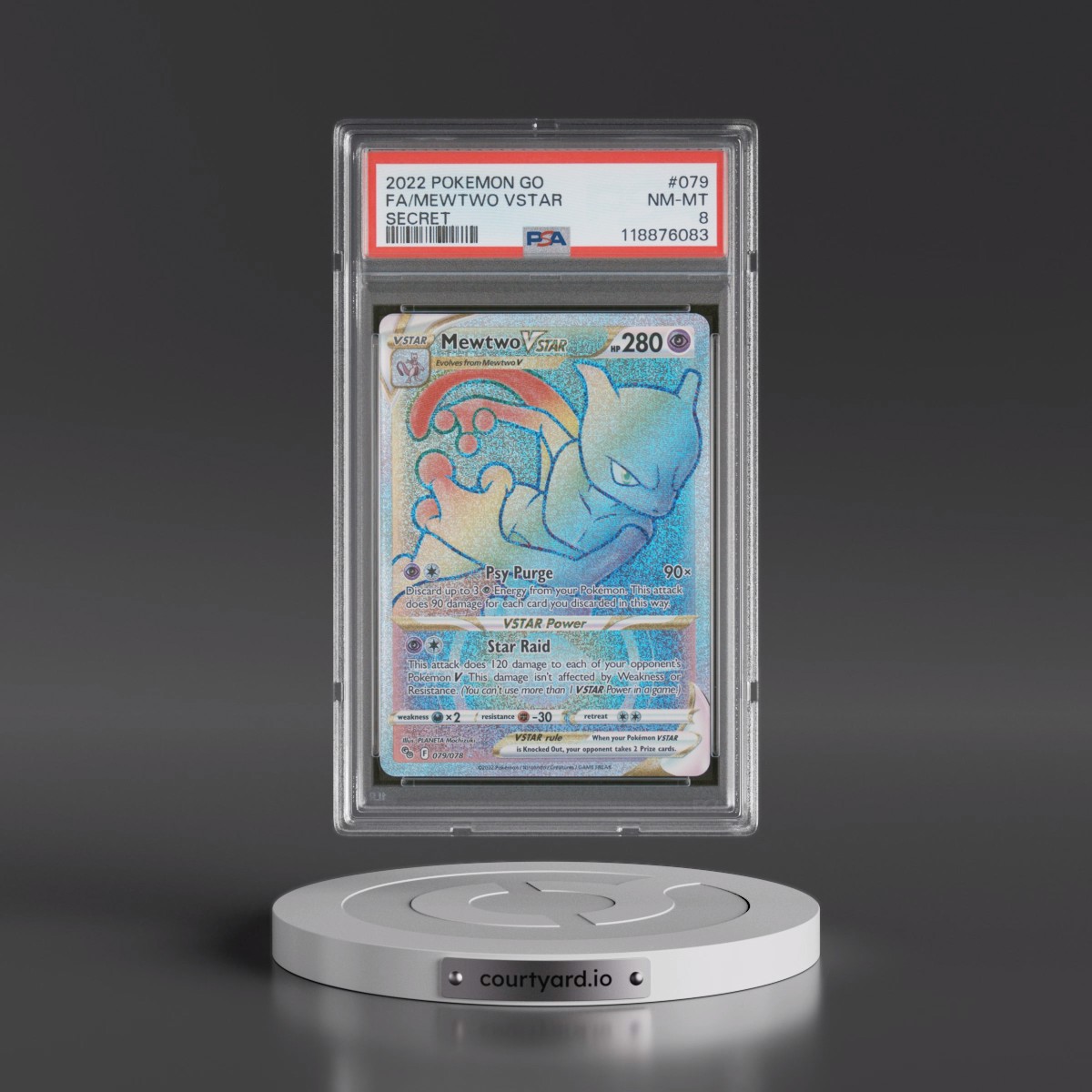 2022 Pokémon Go #079 Mewtwo Vstar - Full Art Secret (PSA 8 NM-MT)