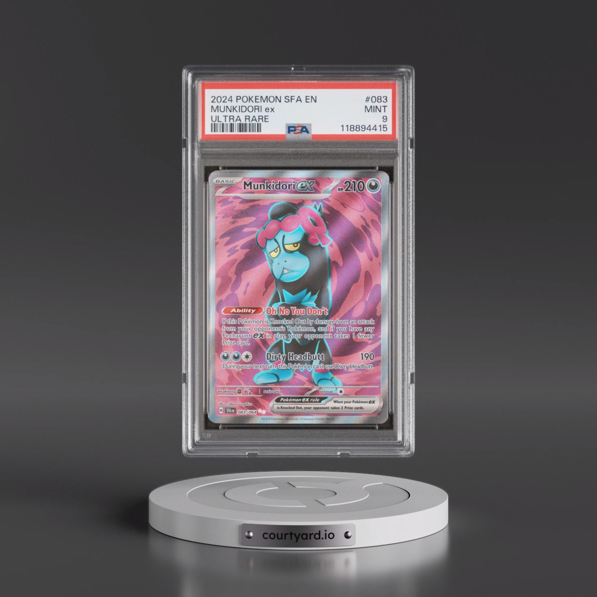 2024 Pokémon Sfa EN-Shrouded Fable #083 Munkidori EX - Holo Ultra Rare (PSA 9 MINT)