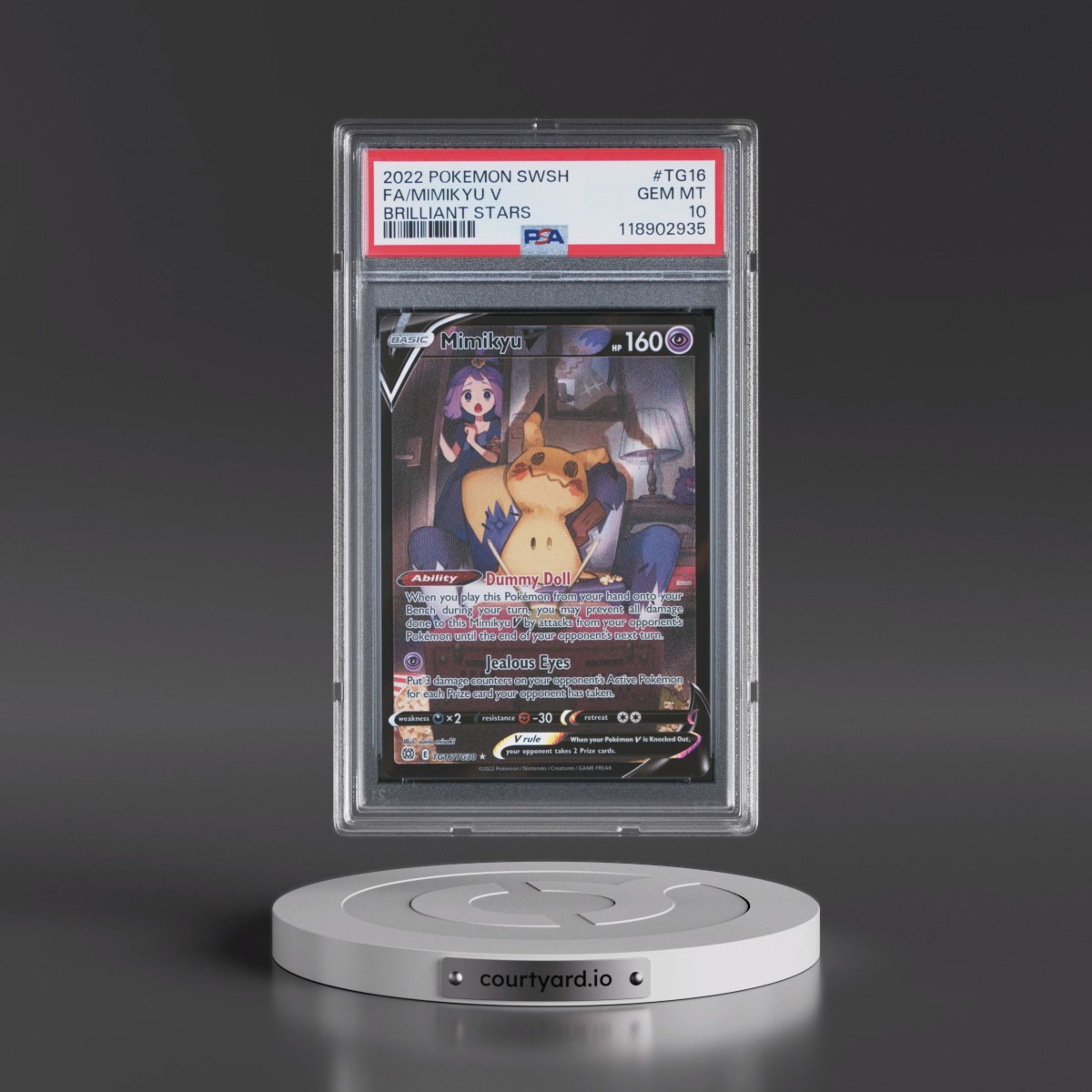 2022 Pokémon Sword & Shield Brilliant Stars Mimikyu V - Holo Full Art #TG16 PSA 10