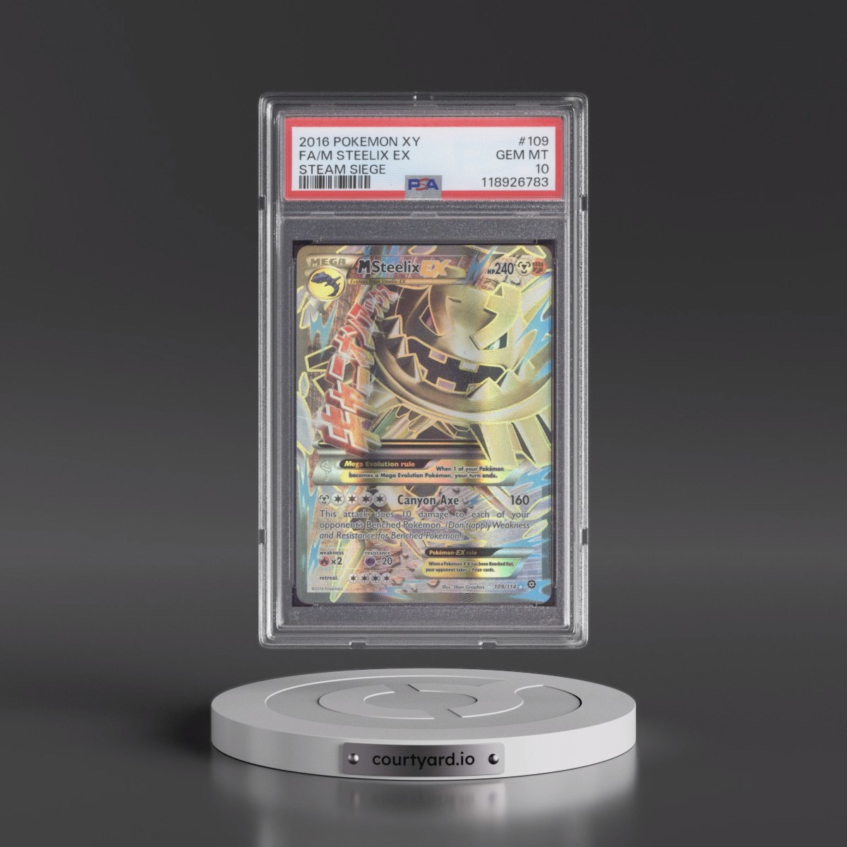 2016 Pokémon XY Steam Siege #109 M Steelix EX - Holo Full Art (PSA 10 GEM MINT)