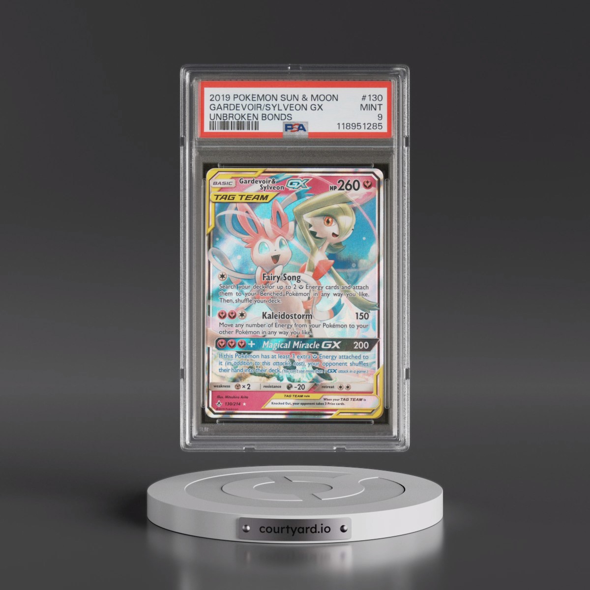 2019 Pokémon Sun & Moon Unbroken Bonds #130 Gardevoir & Sylveon GX - Holo (PSA 9 MINT)