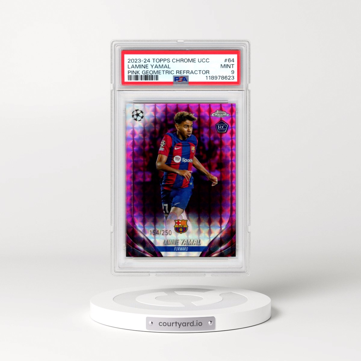 2023-24 Topps Chrome UEFA Club Competitions #64 Lamine Yamal - Pink Geometric Refractor (PSA 9 MINT)