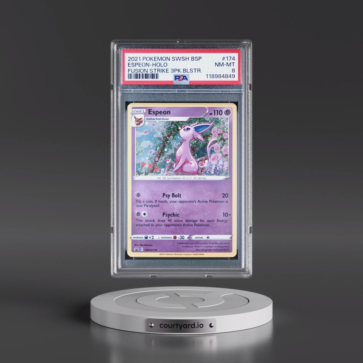 2021 Pokémon Swsh Black Star Promo #174 Espeon - Holo Fusion Strike Three Pack Blisters (PSA 8 NM-MT)