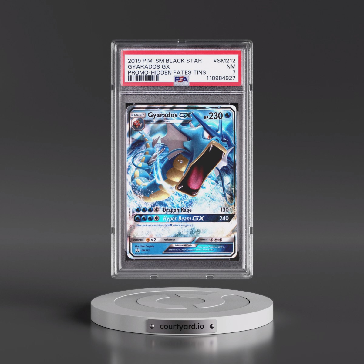 2019 Pokémon SM Black Star Promo #SM212 Gyarados GX - Holo Hidden Fates Tins (PSA 7 NM)