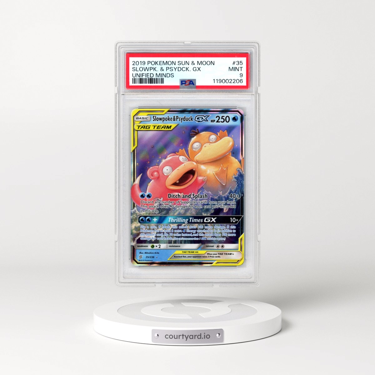 2019 Pokémon Sun & Moon Unified Minds #35 Slowpoke & Psyduck GX - Holo (PSA 9 MINT)
