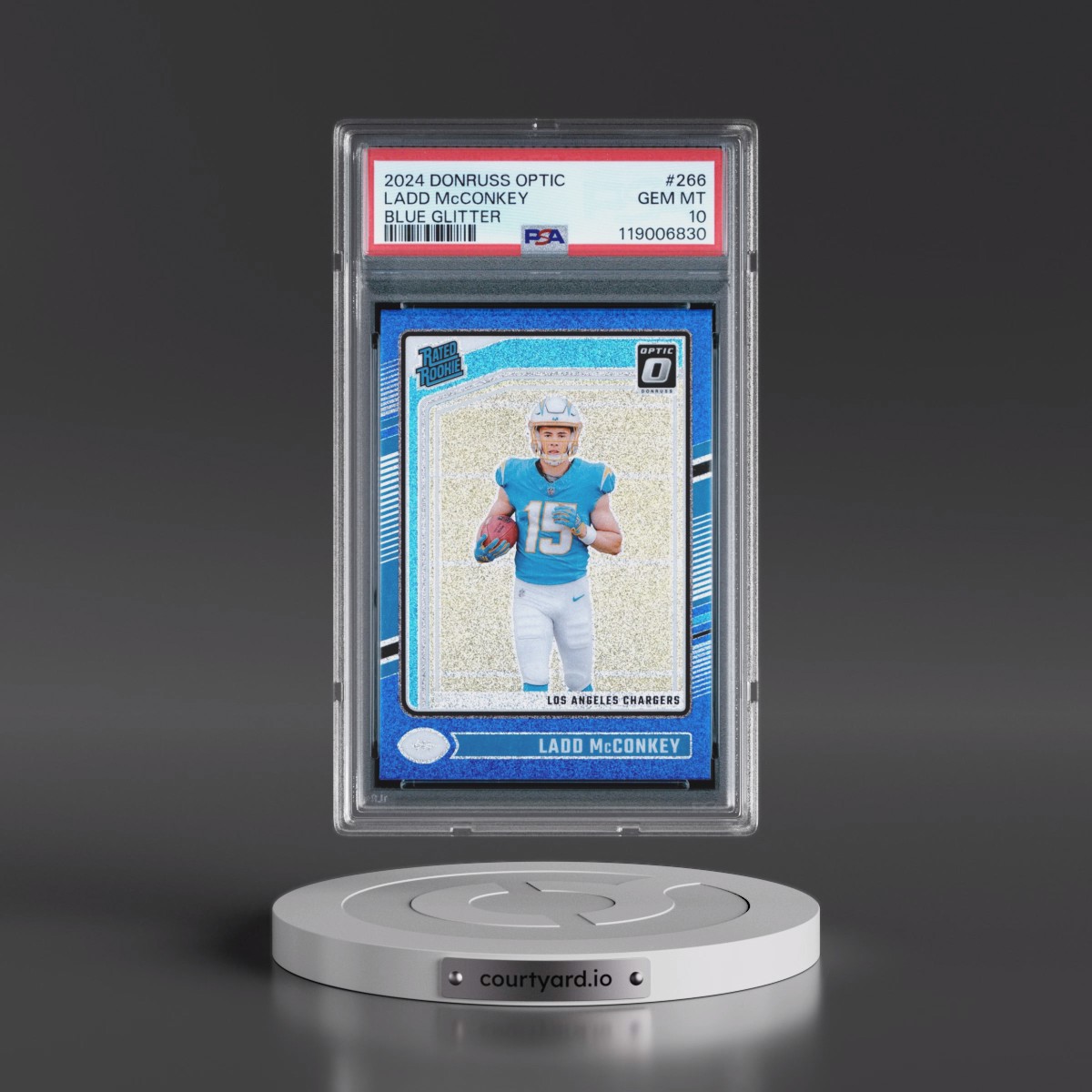 2024 Panini Donruss Optic #266 Ladd McConkey - Blue Glitter (PSA 10 GEM MINT)