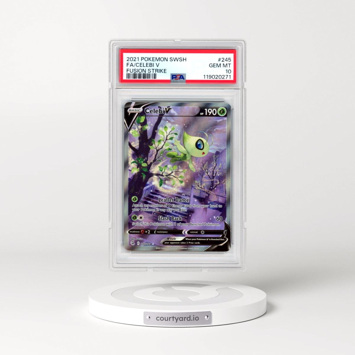 2021 Pokémon Sword & Shield Fusion Strike #245 Celebi V - Holo Full Art (PSA 10 GEM MINT)