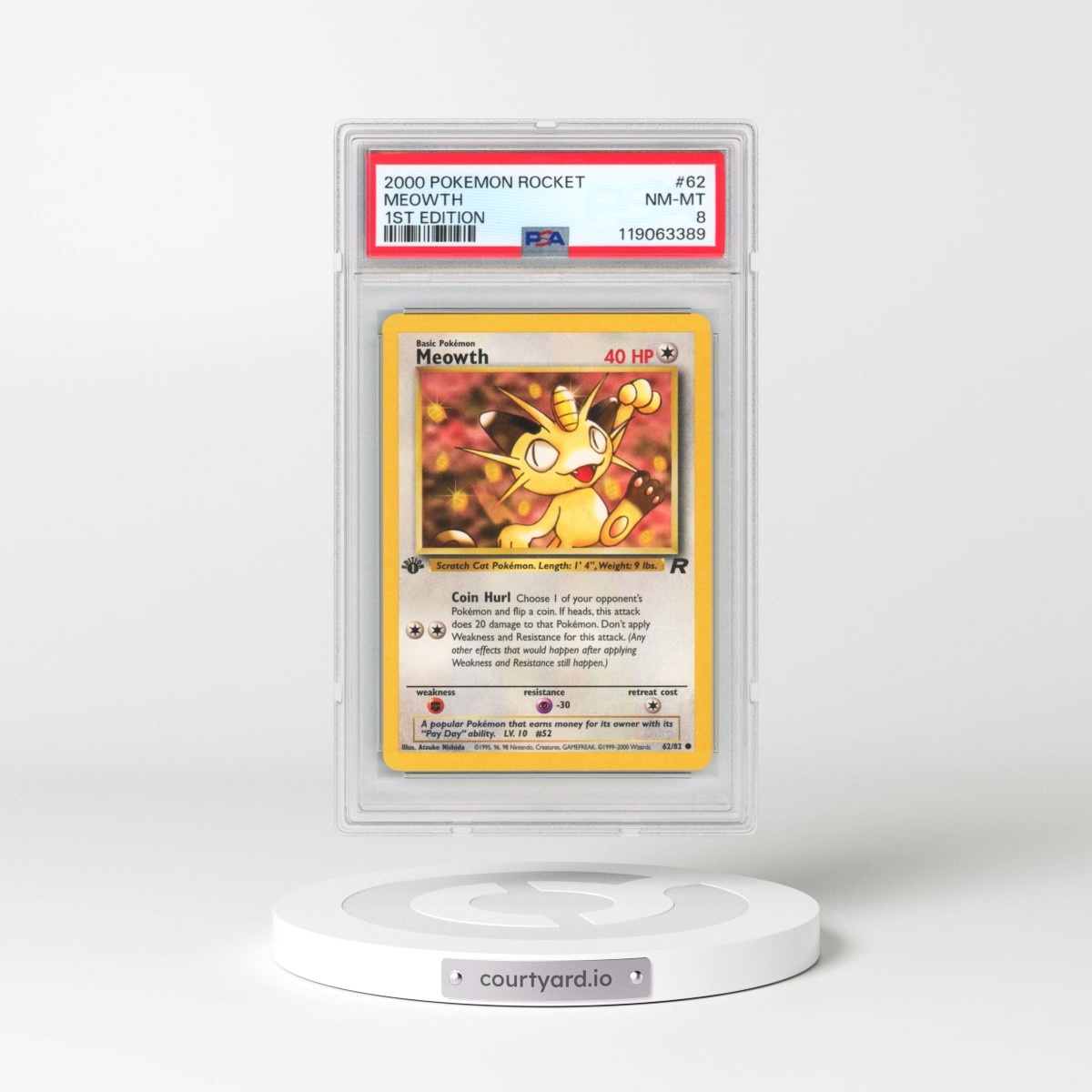 2000 Pokémon Rocket #62 Meowth - 1st Edition (PSA 8 NM-MT)
