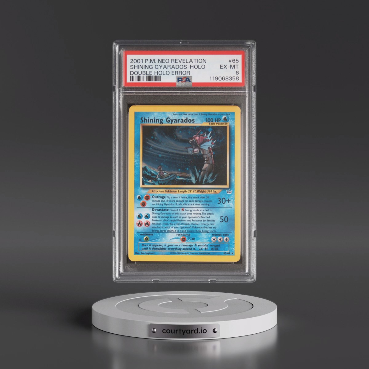 2001 Pokémon Neo Revelation #65 Shining Gyarados - Double Holo Error (PSA 6 EX-MT)