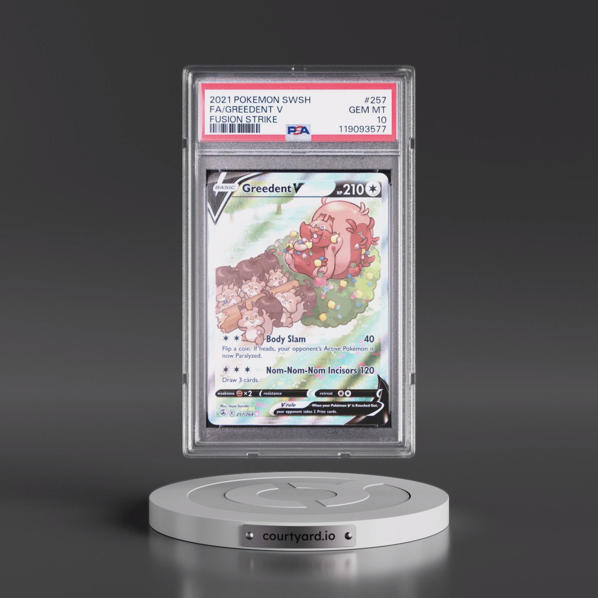 2021 Pokémon Sword & Shield Fusion Strike #257 Greedent V - Holo Full Art (PSA 10 GEM MINT)