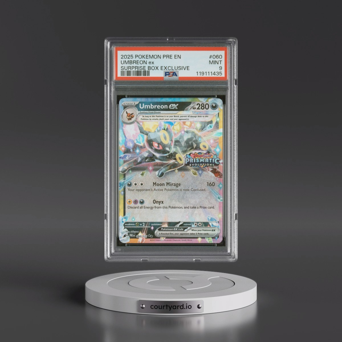 2025 Pokémon Pre EN-Prismatic Evolutions #060 Umbreon EX - Holo Surprise Box Exclusive (PSA 9 MINT)