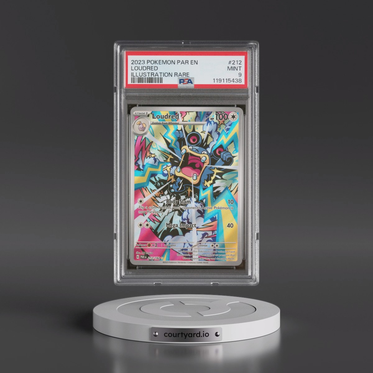 2023 Pokémon Par EN-Paradox Rift #212 Loudred - Illustration Rare (PSA 9 MINT)