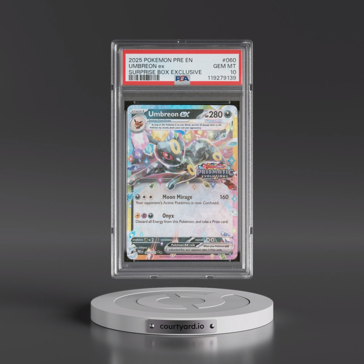 2025 Pokémon Pre EN-Prismatic Evolutions #060 Umbreon EX - Holo Surprise Box Exclusive (PSA 10 GEM MINT)