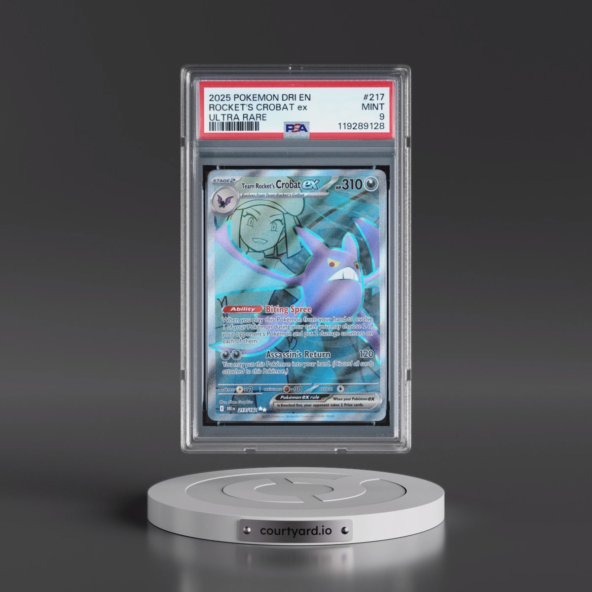 2025 Pokémon Dri EN-Destined Rivals #217 Team Rocket's Crobat EX - Holo Ultra Rare (PSA 9 MINT)