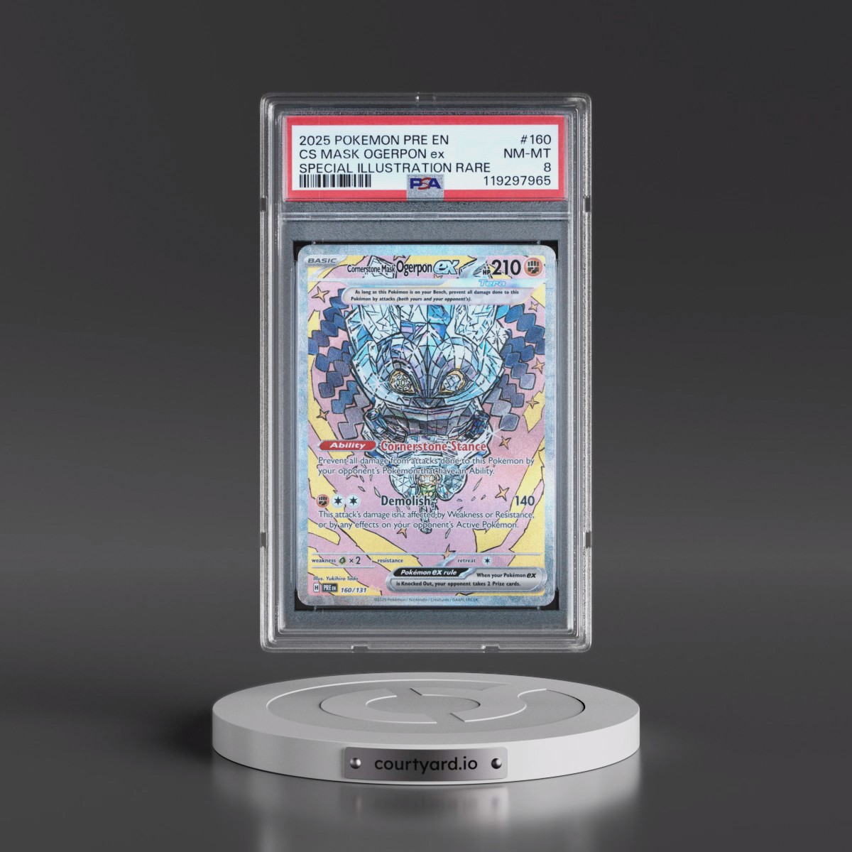 2025 Pokémon Pre EN-Prismatic Evolutions #160 Cornerstone Mask Ogerpon EX - Holo Special Illustration Rare (PSA 8 NM-MT)
