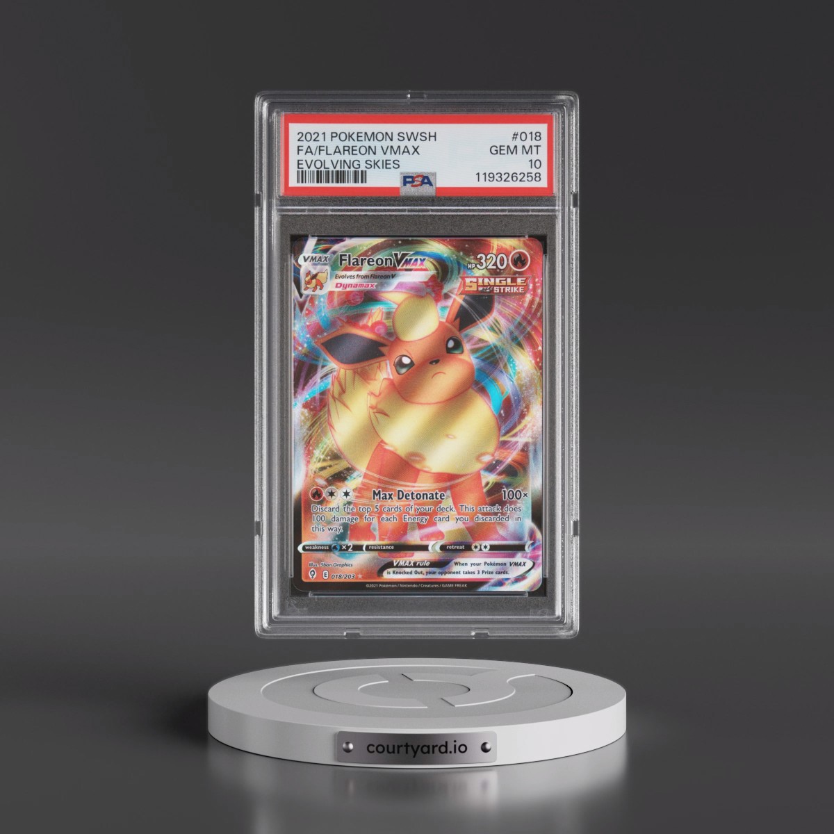 2021 Pokémon Sword & Shield Evolving Skies #018 Flareon Vmax - Full Art (PSA 10 GEM MINT)