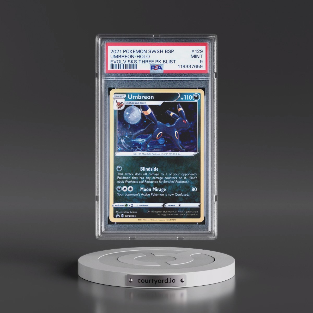 2021 Pokémon Swsh Black Star Promo #129 Umbreon - Holo Evolving Skies Three Pack Blisters (PSA 9 MINT)