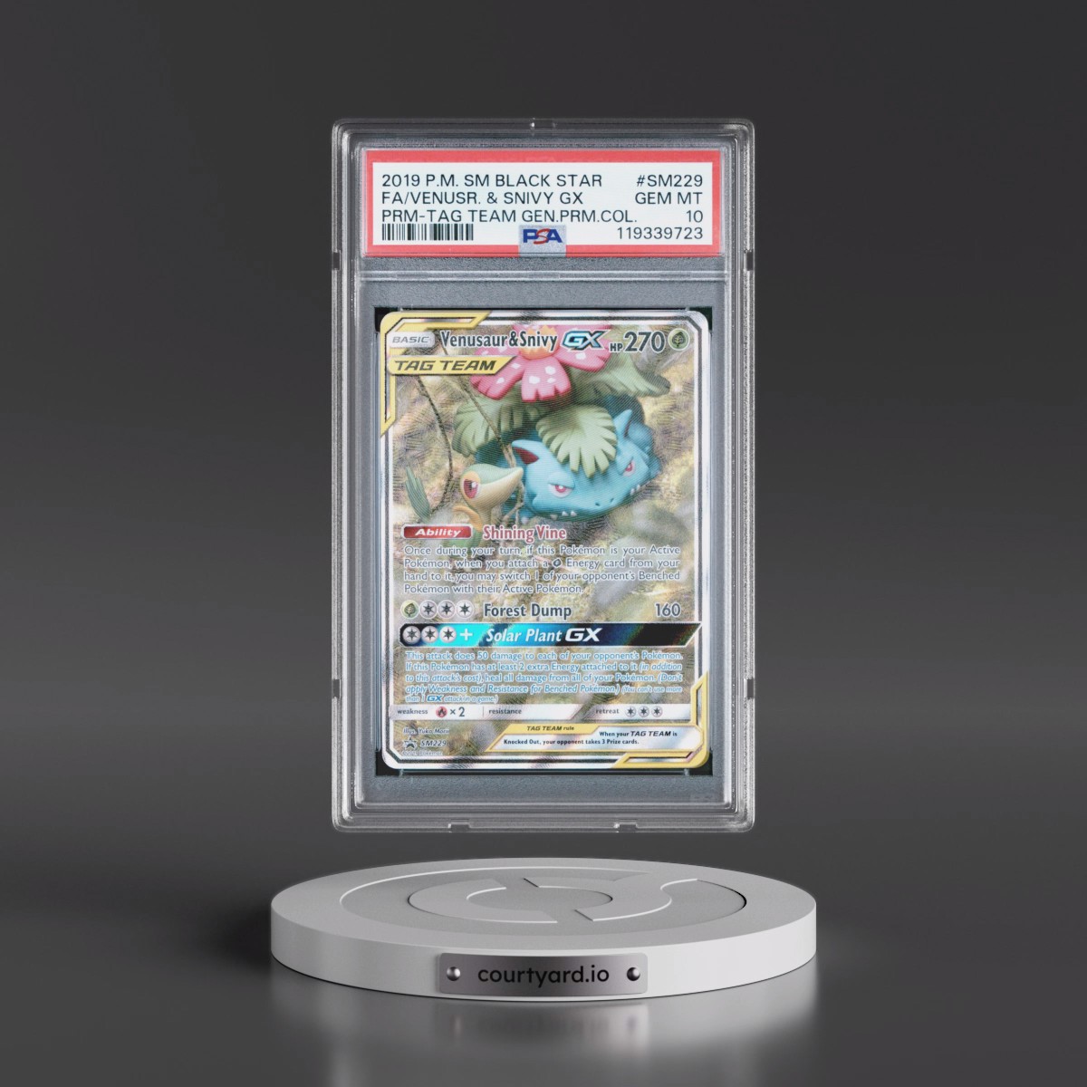 2019 Pokémon SM Black Star Promo #SM229 Venusaur & Snivy GX - Holo Full Art Tag Team Generations Premium Collection (PSA 10 GEM MINT)