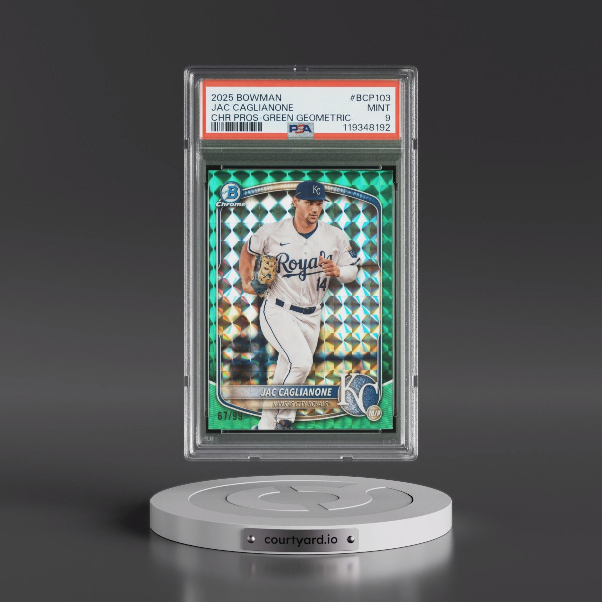 2025 Bowman Chrome Prospects #BCP103 Jac Caglianone - Green Geometric (PSA 9 MINT)
