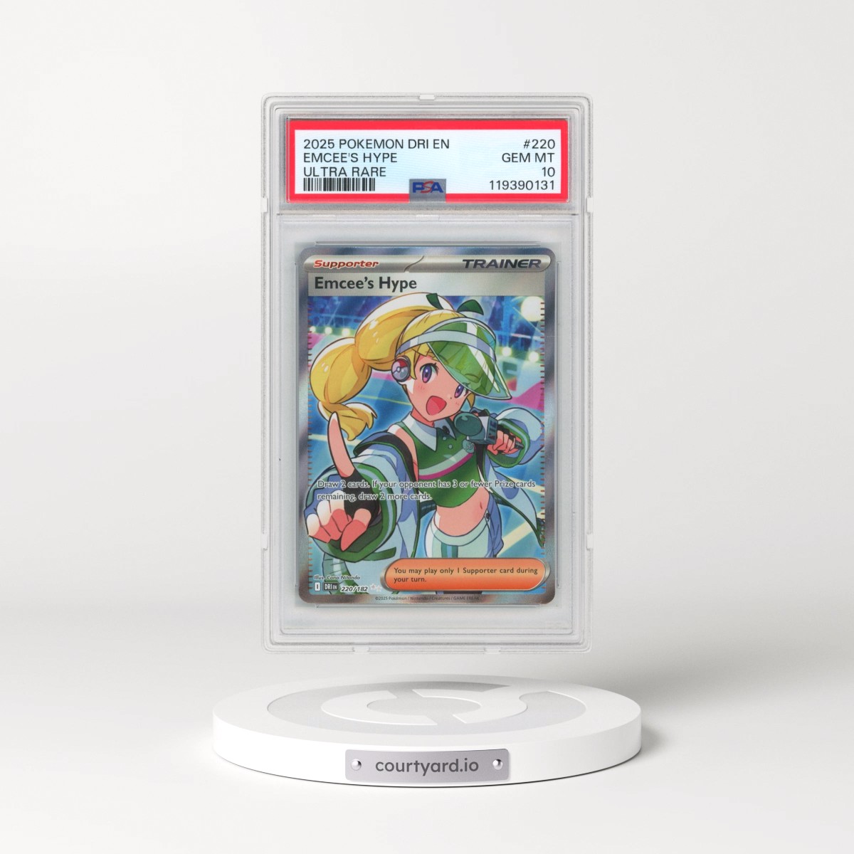 2025 Pokémon Dri EN-Destined Rivals #220 Emcee's Hype - Ultra Rare (PSA 10 GEM MINT)