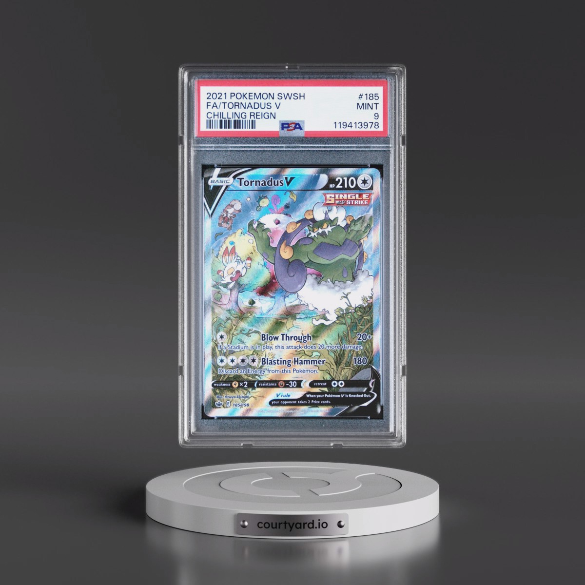 2021 Pokémon Sword & Shield Chilling Reign #185 Tornadus V - Holo Full Art (PSA 9 MINT)