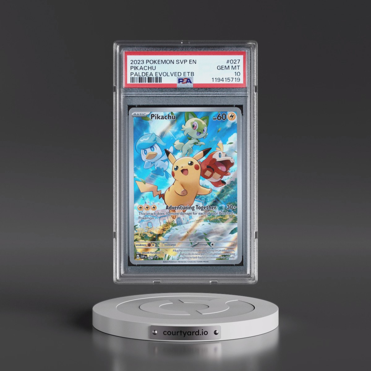 2023 Pokémon Svp EN-SV Black Star Promo #027 Pikachu - Paldea Evolved Elite Trainer Box (PSA 10 GEM MINT)