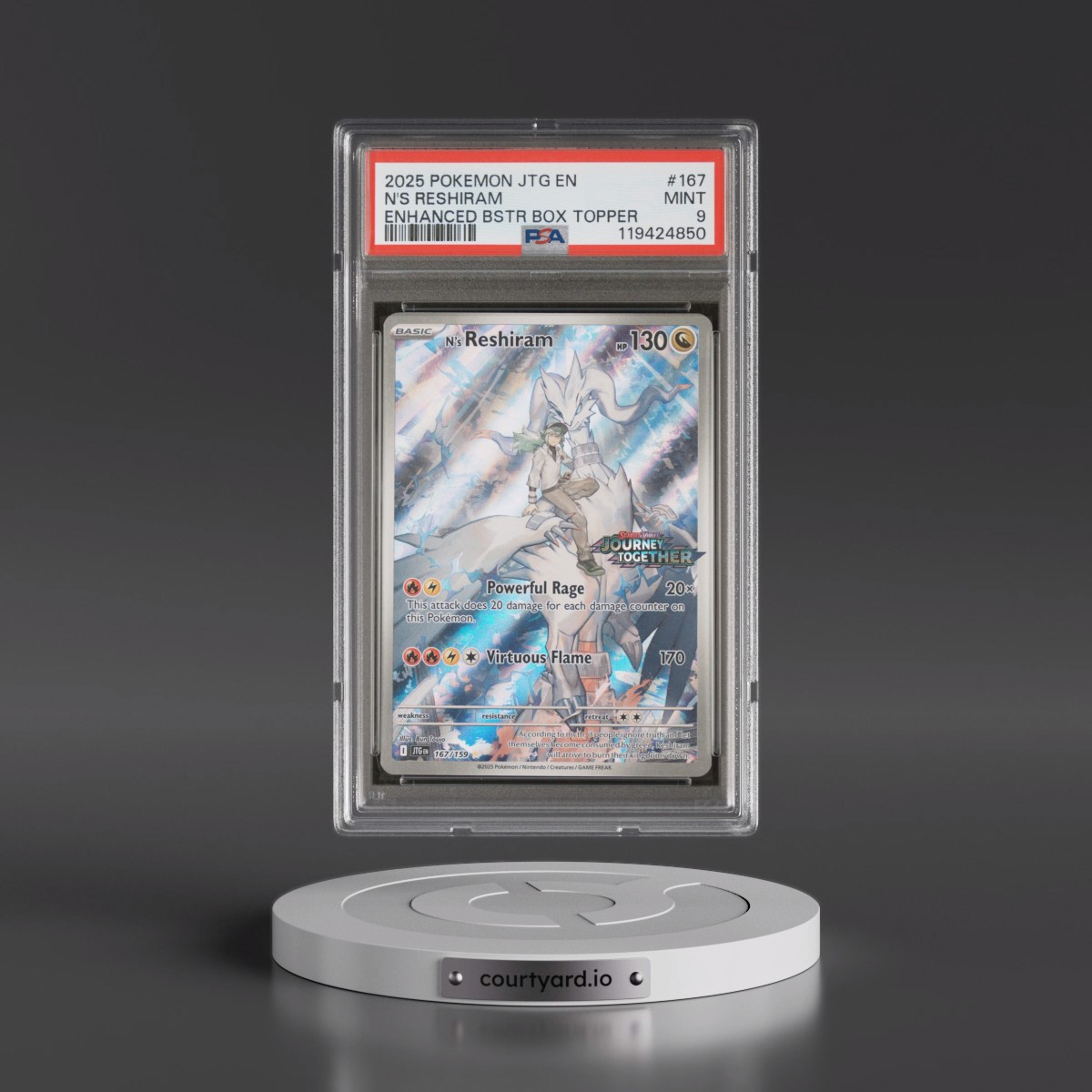 2025 Pokémon Jtg EN-Journey Together #167 N's Reshiram - Enhanced Booster Box Topper (PSA 9 MINT)