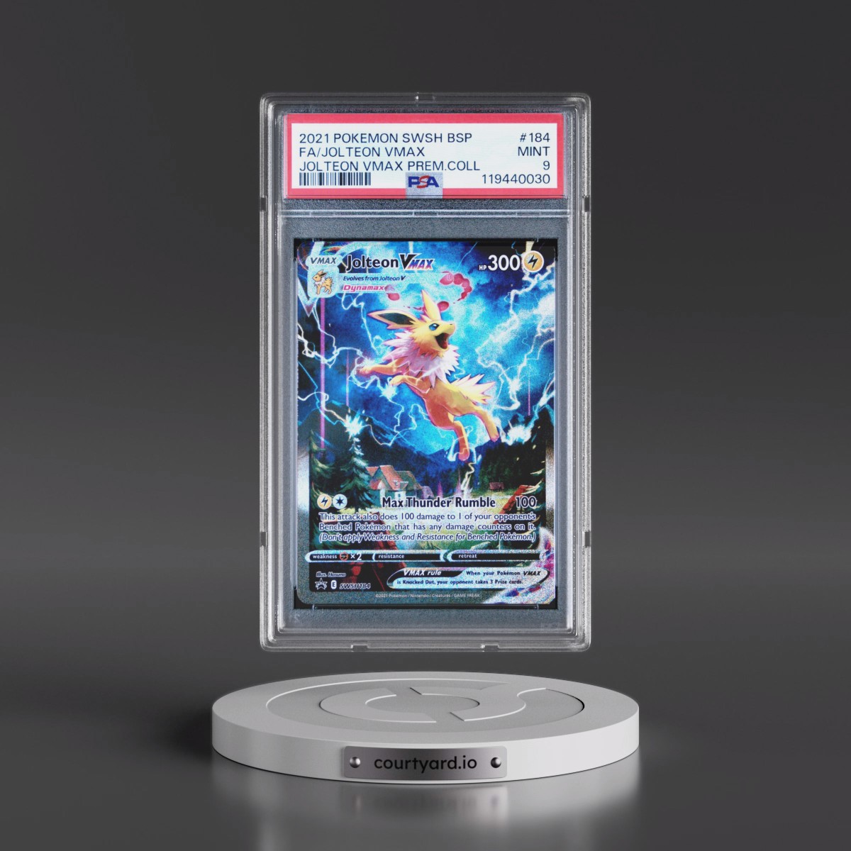 2021 Pokémon Swsh Black Star Promo #184 Jolteon Vmax - Full Art Jolteon Vmax Premium Collection (PSA 9 MINT)
