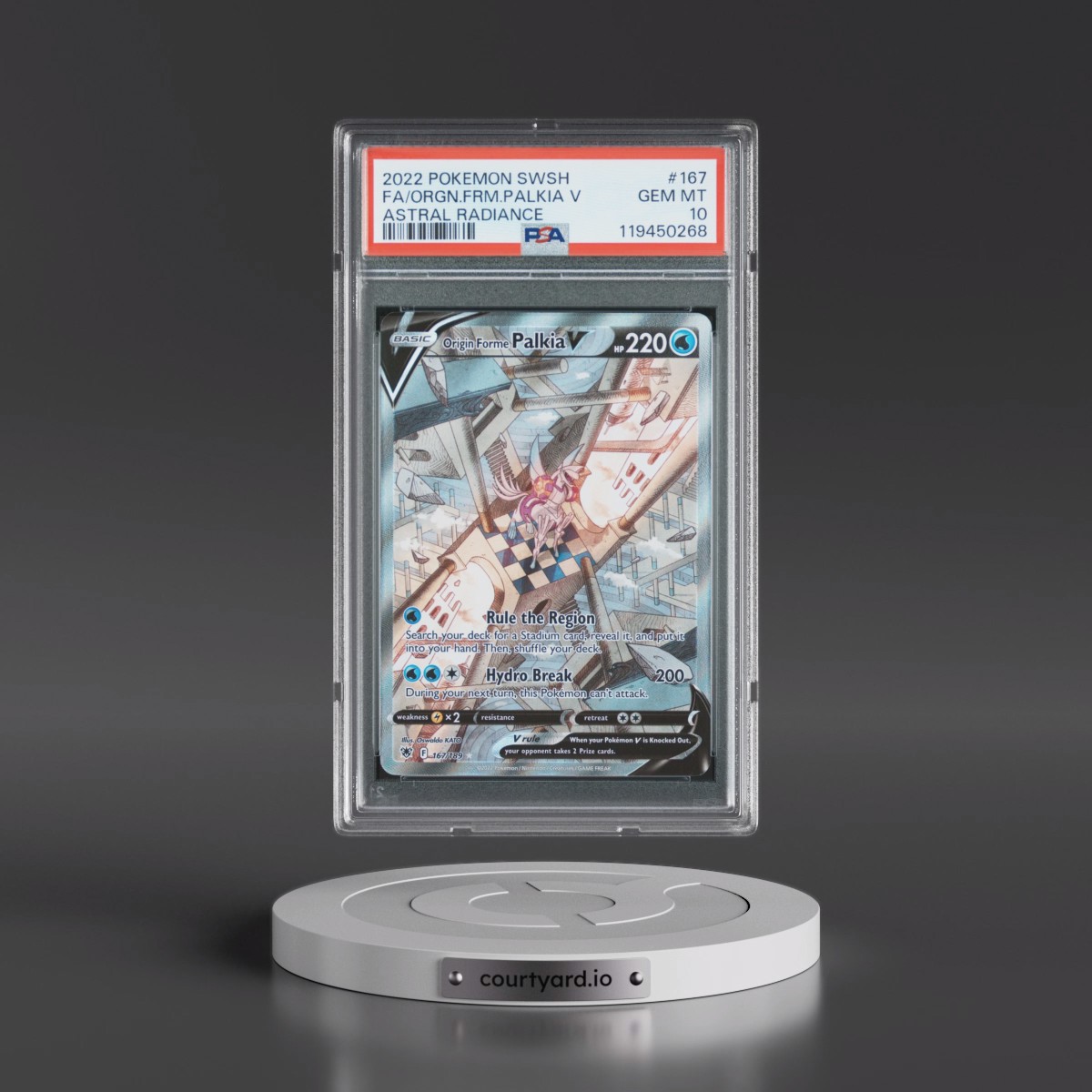 2022 Pokémon Sword & Shield Astral Radiance #167 Origin Forme Palkia V - Holo Full Art (PSA 10 GEM MINT)