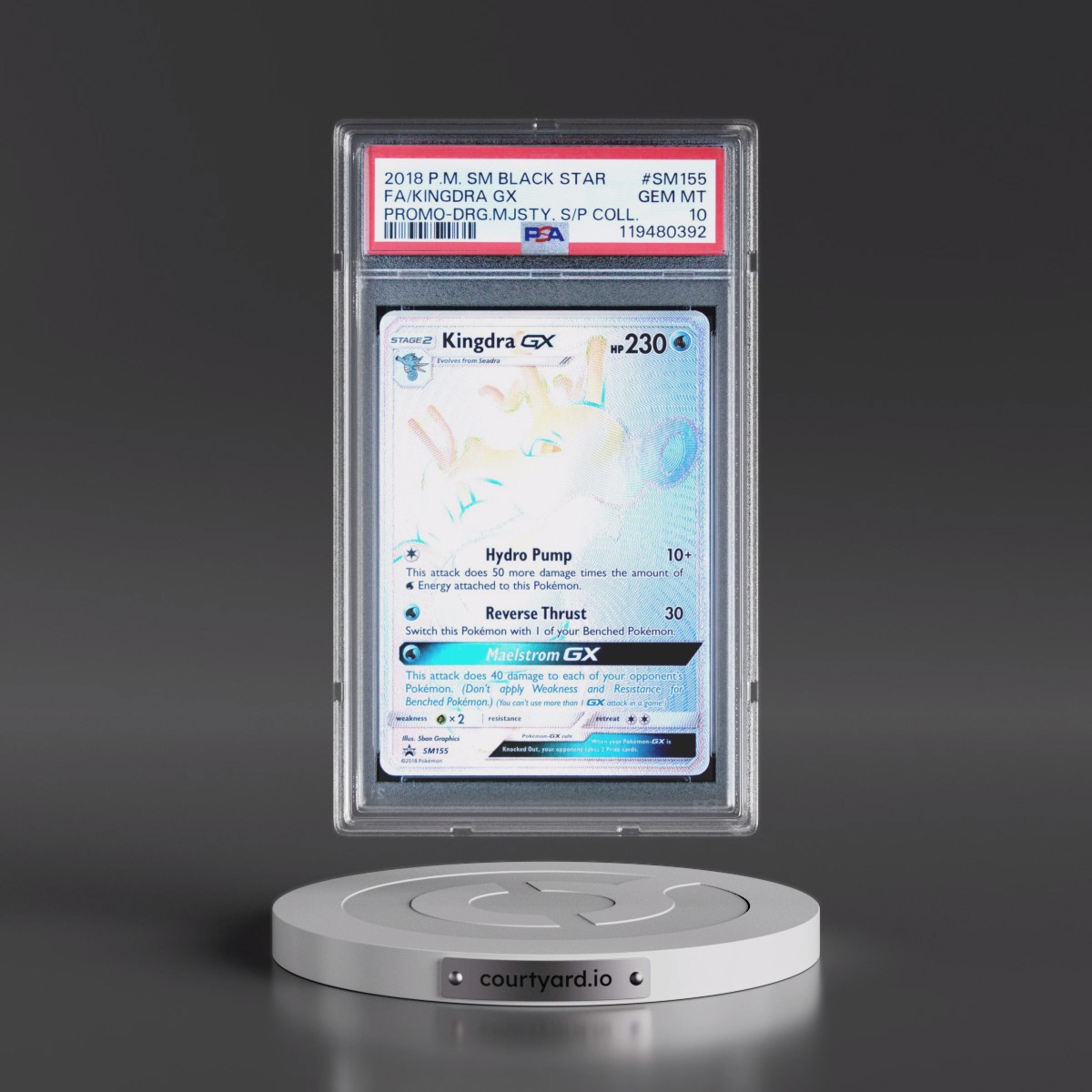 2018 Pokémon SM Black Star Promo #SM155 Kingdra GX - Holo Full Art Dragon Majesty Super-Premium Collection (PSA 10 GEM MINT)