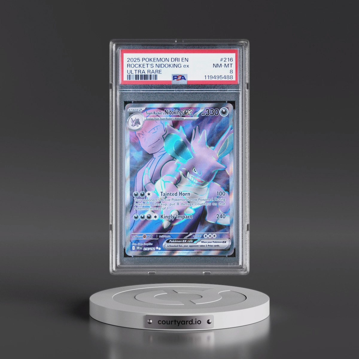 2025 Pokémon Dri EN-Destined Rivals #216 Team Rocket's Nidoking EX - Holo Ultra Rare (PSA 8 NM-MT)