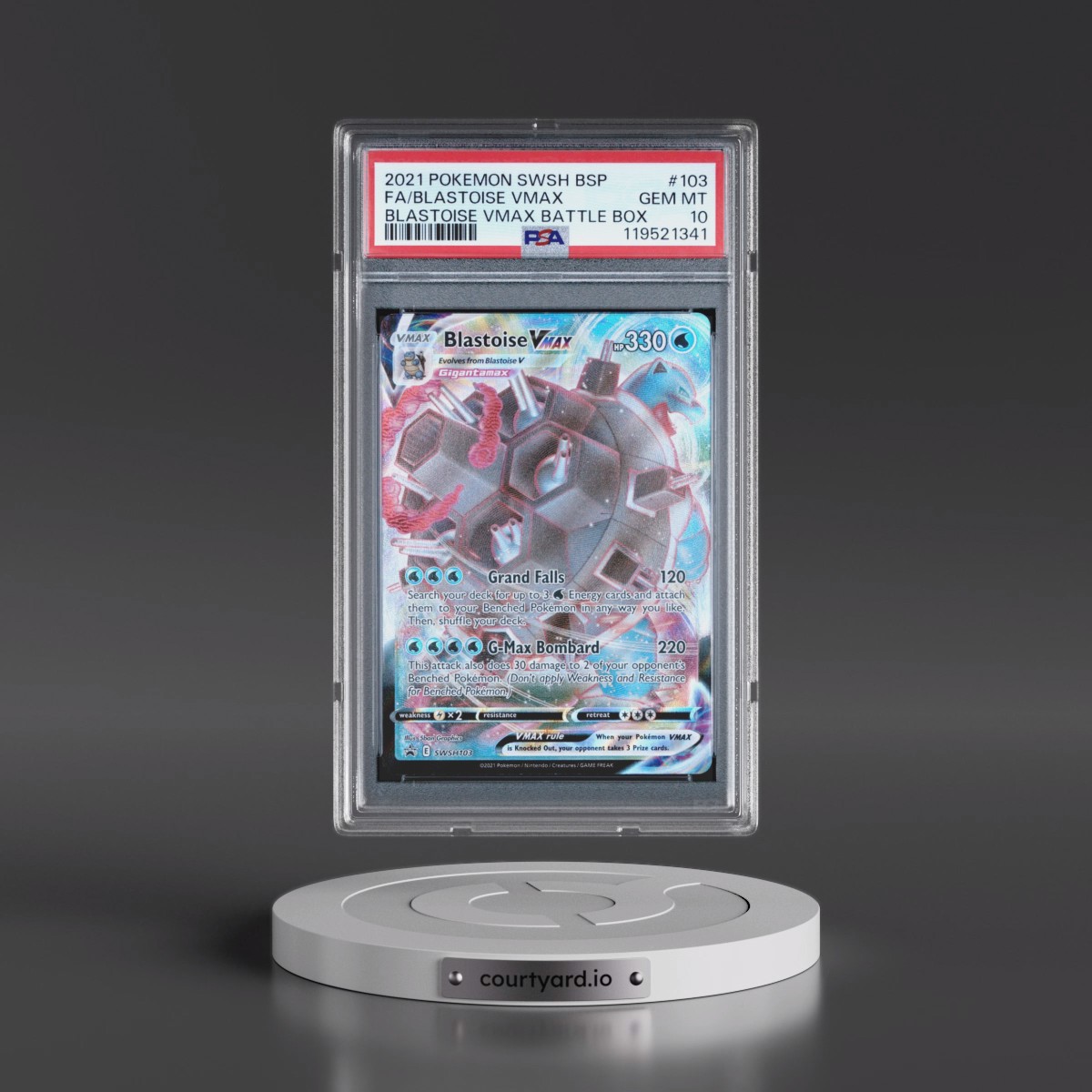 2021 Pokémon Swsh Black Star Promo #103 Blastoise Vmax - Full Art Blastoise Vmax Battle Box (PSA 10 GEM MINT)