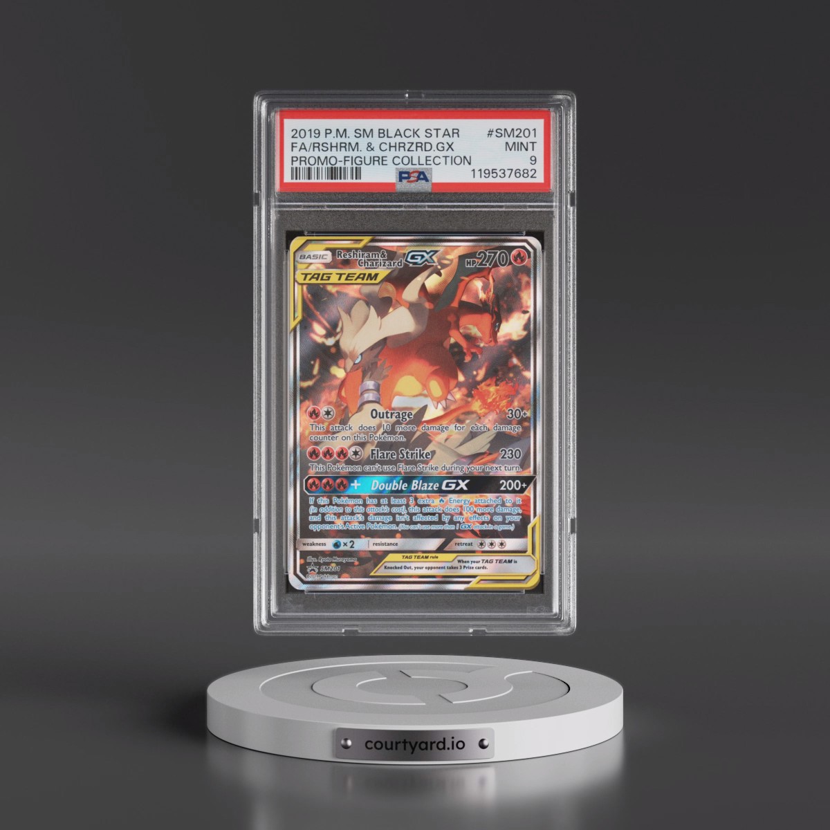 2019 Pokémon SM Black Star Promo #SM201 Reshiram & Charizard GX - Holo Full Art Reshiram & Charizard-GX Figure Collection (PSA 9 MINT)