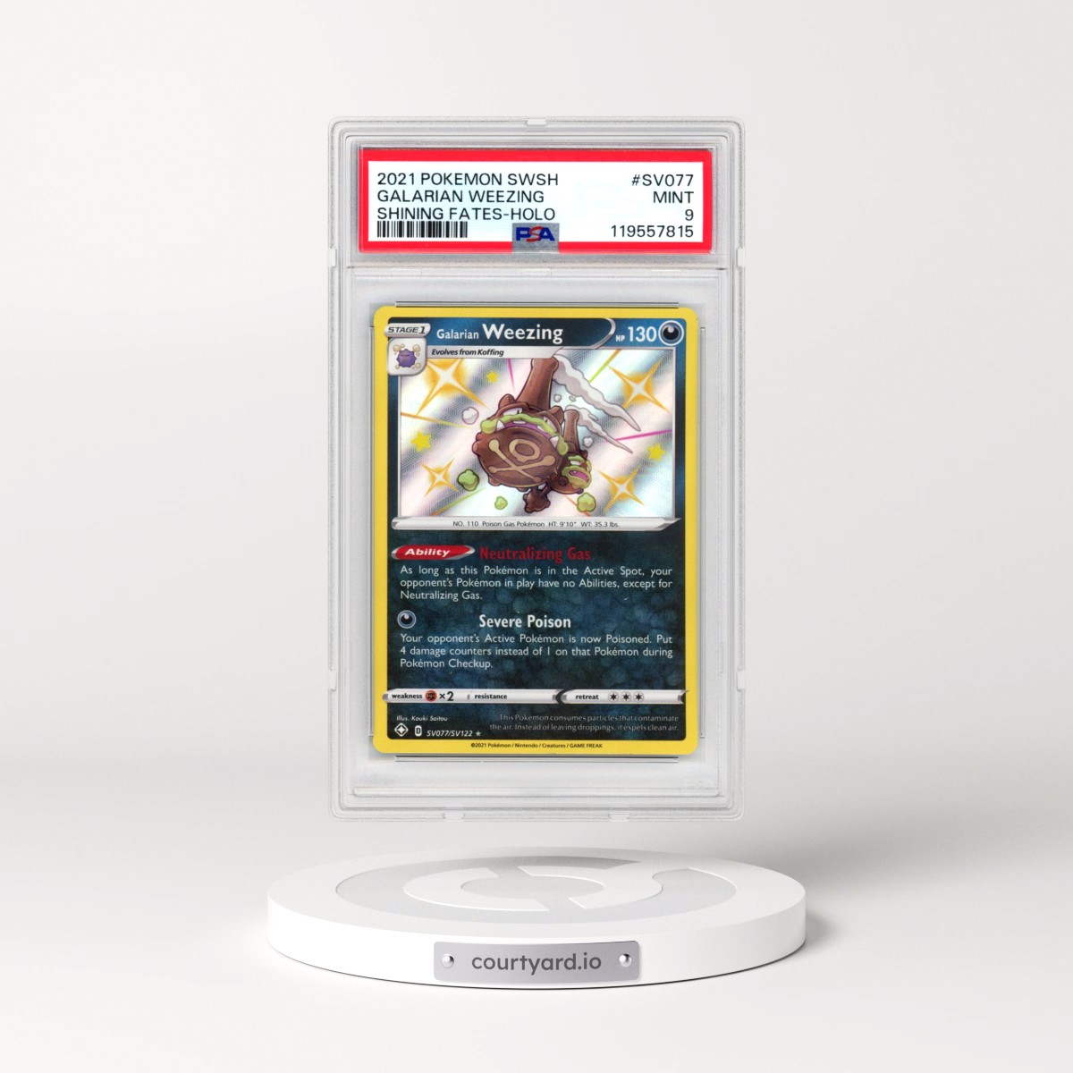 2021 Pokémon Sword & Shield Shining Fates #SV077 Galarian Weezing - Holo (PSA 9 MINT)