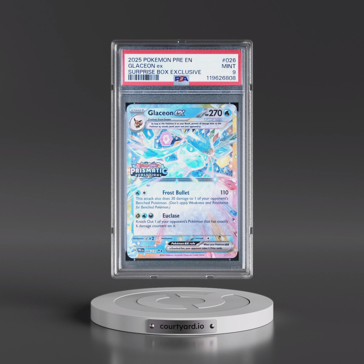 2025 Pokémon Pre EN-Prismatic Evolutions #026 Glaceon EX - Holo Surprise Box Exclusive (PSA 9 MINT)