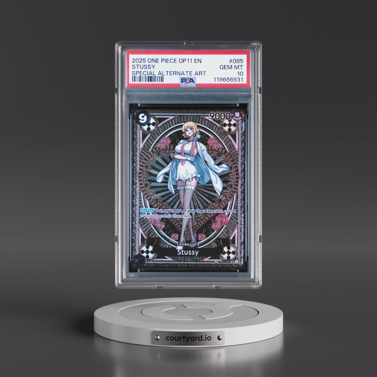 2025 One Piece OP11-A Fist of Divine Speed #085 Stussy - Special Alternate Art (PSA 10 GEM MINT)