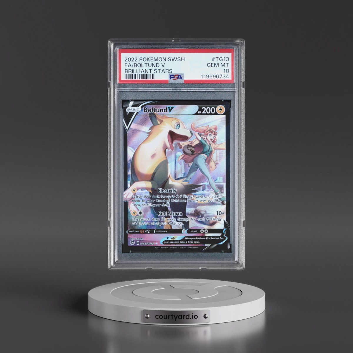 2022 Pokémon Sword & Shield Brilliant Stars #TG13 Boltund V - Holo Full Art (PSA 10 GEM MINT)