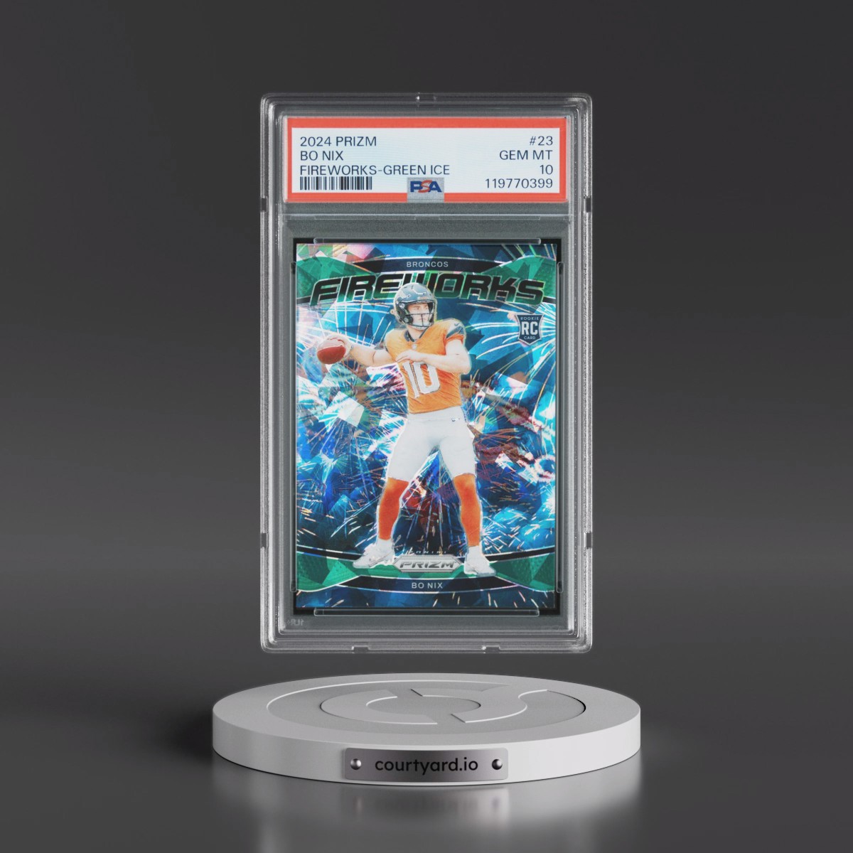 2024 Panini Prizm Fireworks #23 Bo Nix - Green Ice (PSA 10 GEM MINT)